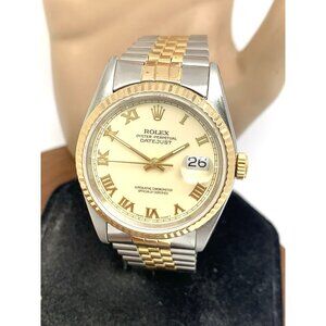 Rolex Datejust Watch 16233 Vintage Swiss Automatic Ivory Dial 2-Tone Gold Steel